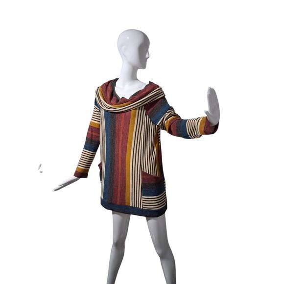 Y2K Vintage Young at Heart Women's size Large Cowl Neck Striped Pocket Tunic Top - Picture 5 of 12